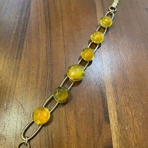 Vintage Gold Tone Bracelet with Iridescent Yellow‎ Accent Beads Fairy Indie Twee